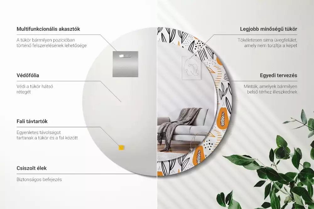 Kerek tükör fali dísz papaya