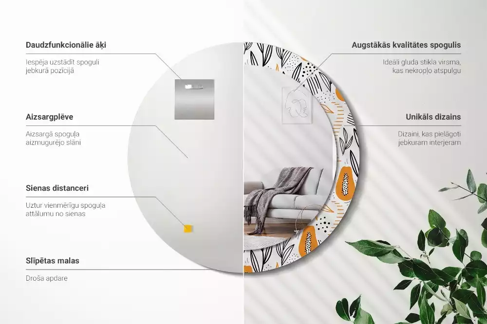 Kerek tükör fali dísz papaya