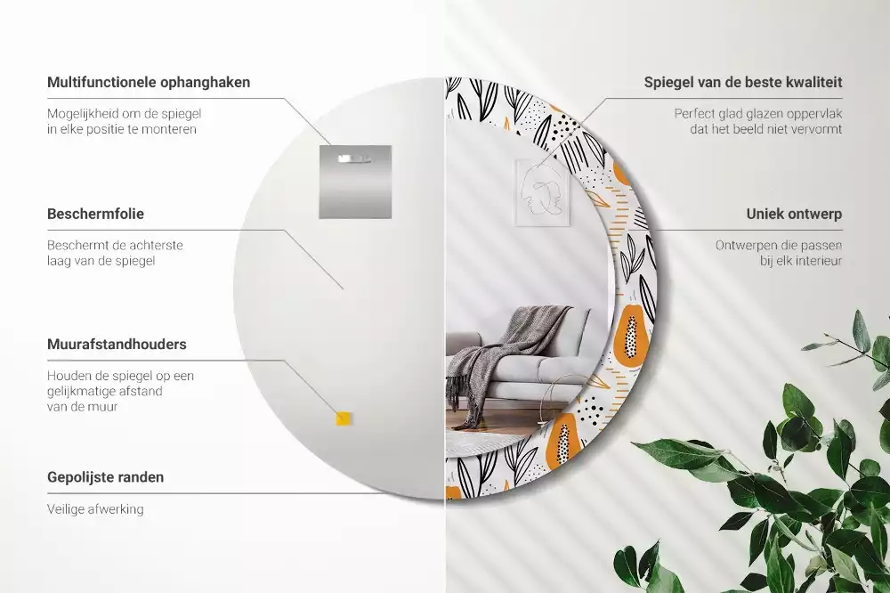 Kerek tükör fali dísz papaya