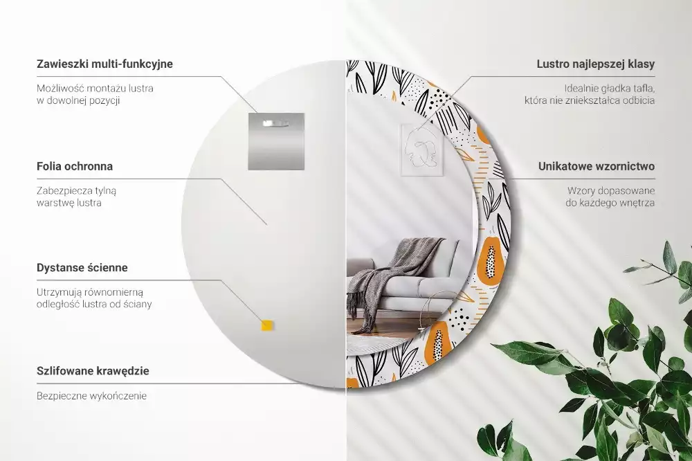 Kerek tükör fali dísz papaya