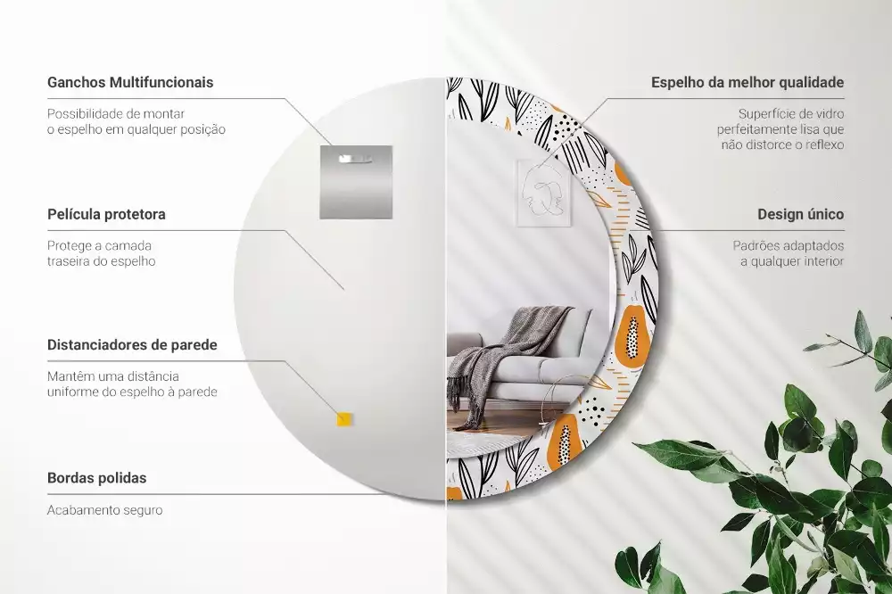 Kerek tükör fali dísz papaya