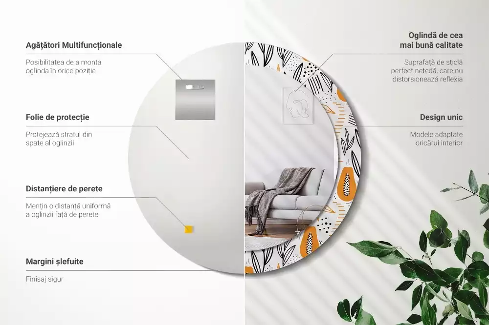 Kerek tükör fali dísz papaya