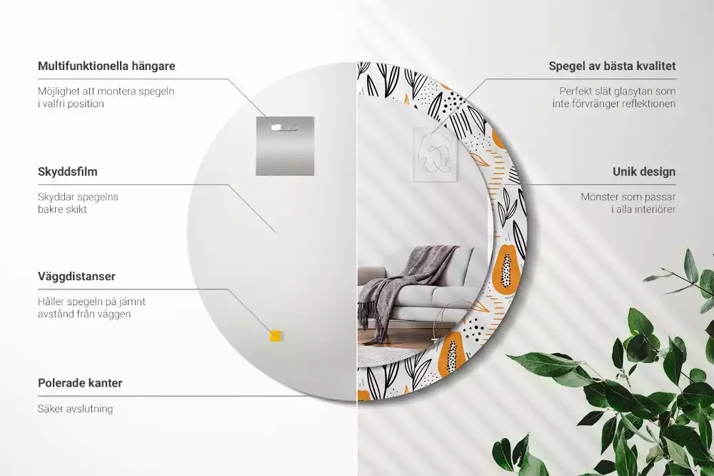 Kerek tükör fali dísz papaya