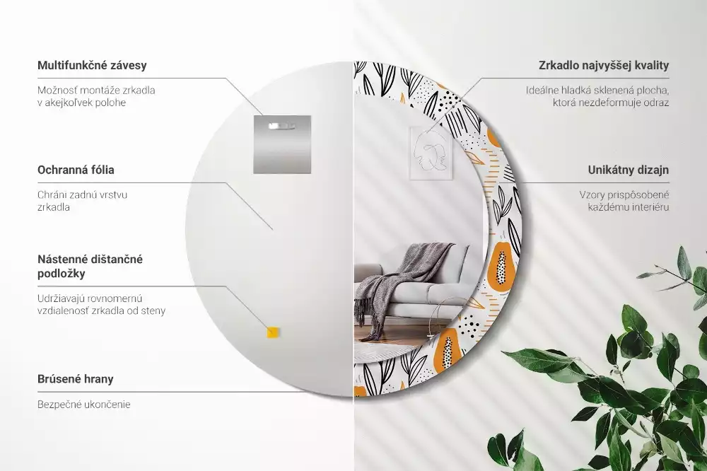 Kerek tükör fali dísz papaya