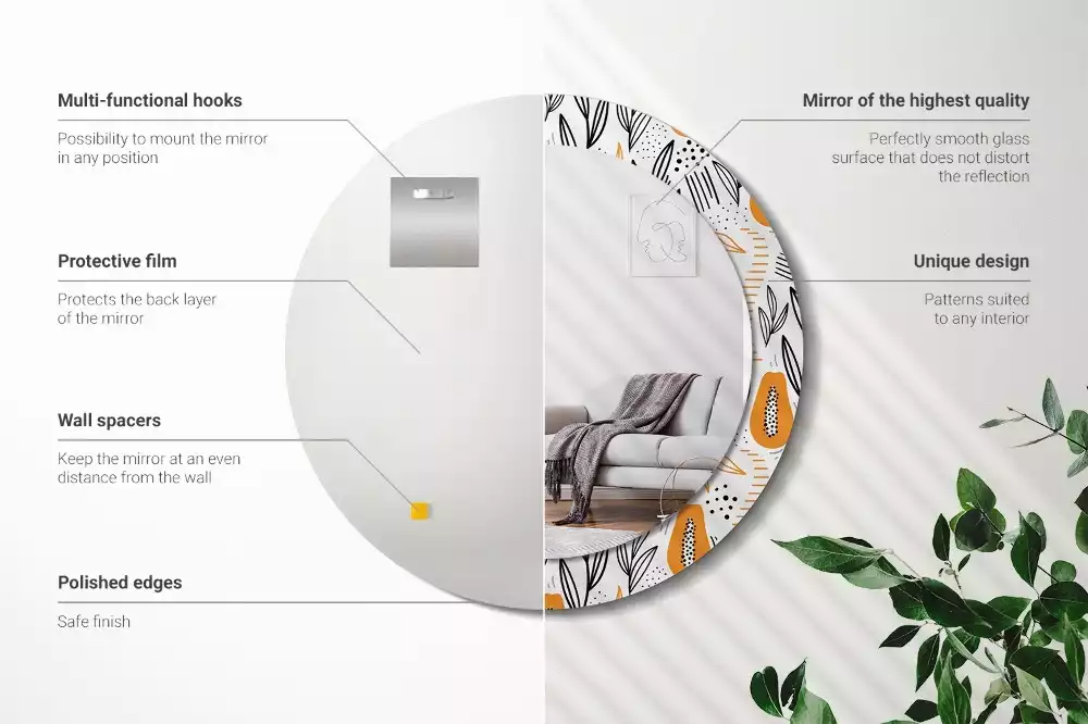 Kerek tükör fali dísz papaya