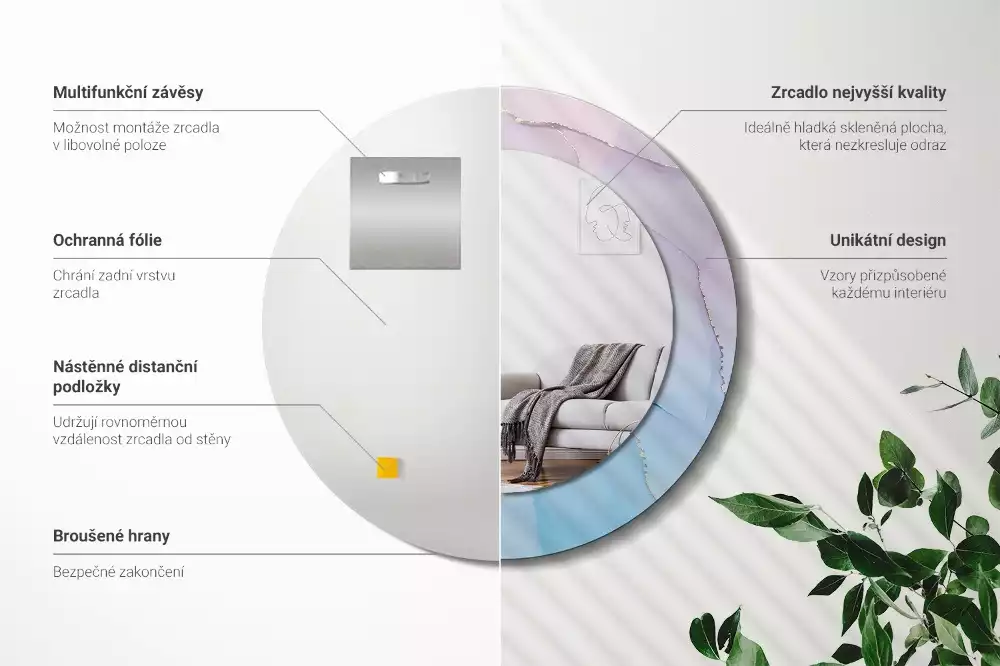 Kerek tükör fali dísz Márvány stílusú