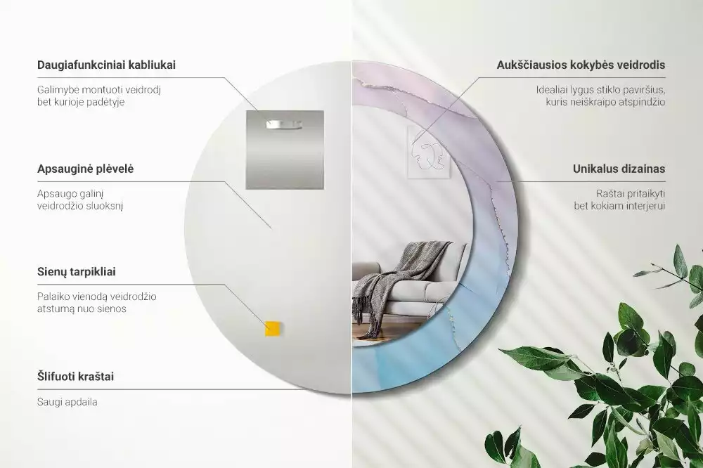 Kerek tükör fali dísz Márvány stílusú