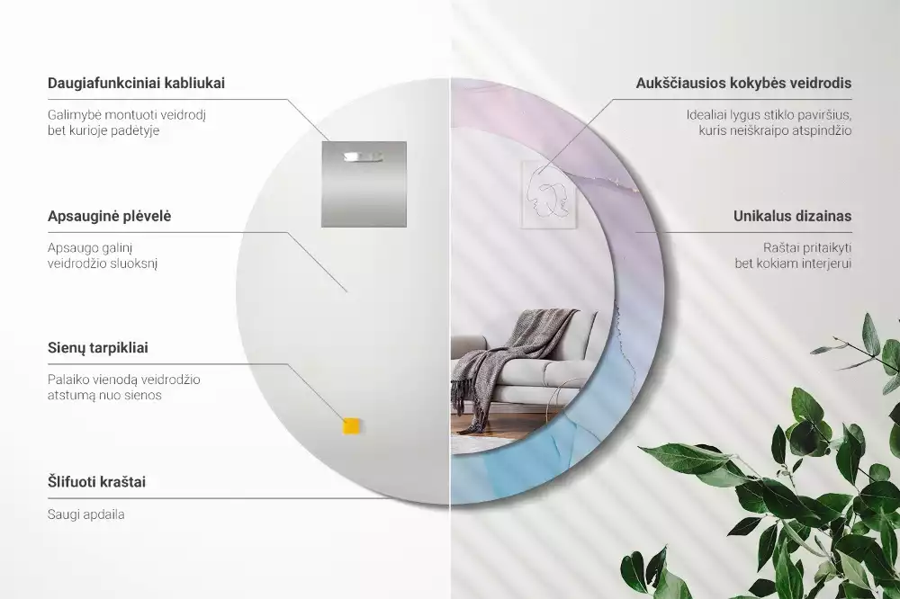 Kerek tükör fali dísz Márvány stílusú