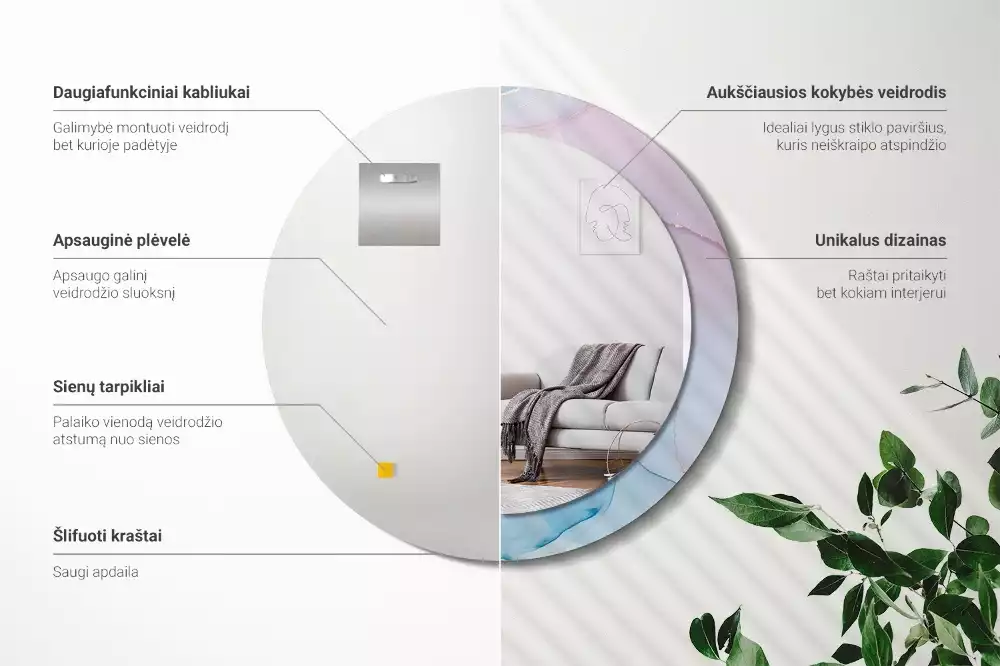 Kerek tükör fali dísz Márvány stílusú