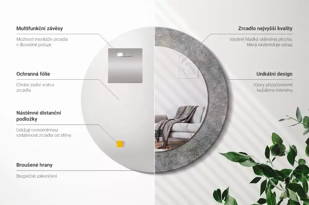 Kerek tükör fali dísz Vintage beton