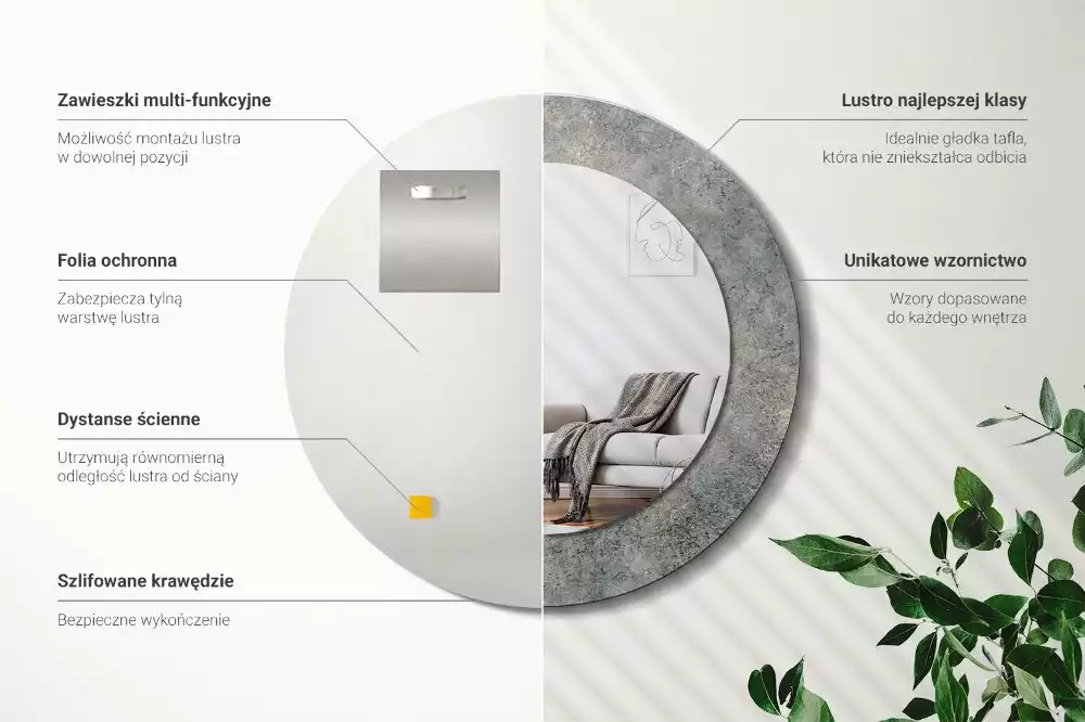 Kerek tükör fali dísz Vintage beton