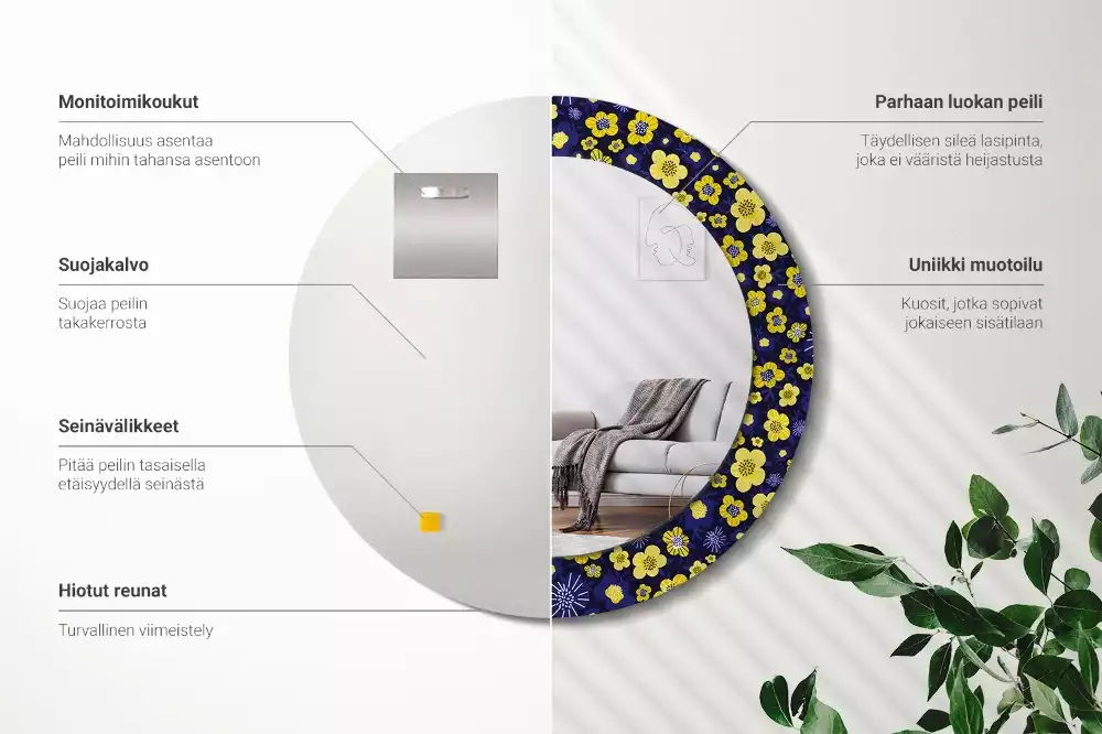 Kerek tükör fali dísz Kis virágok