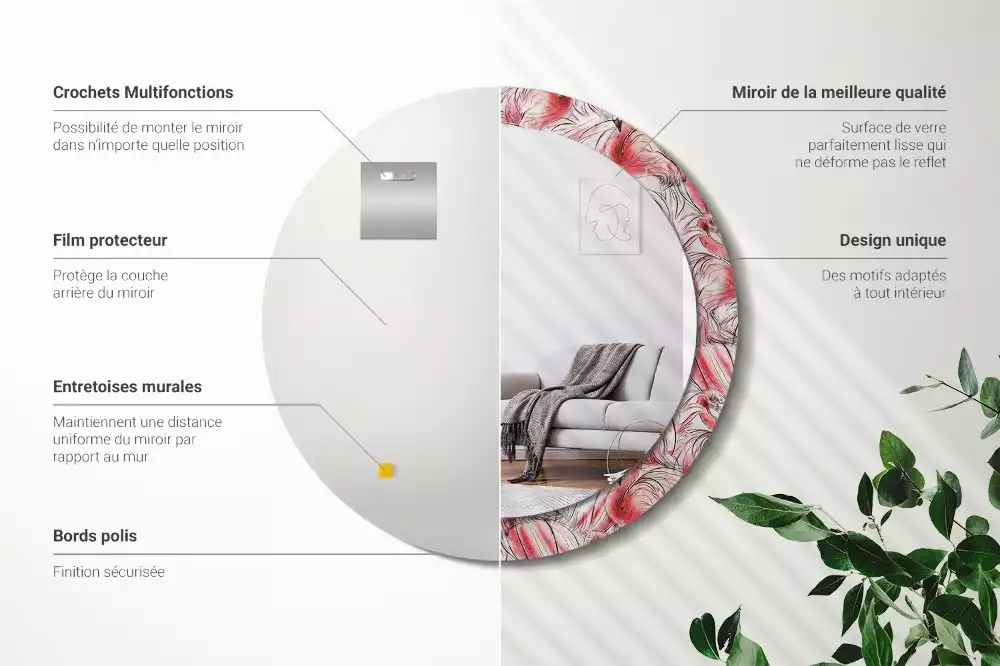 Kerek tükör fali dísz Flamingók