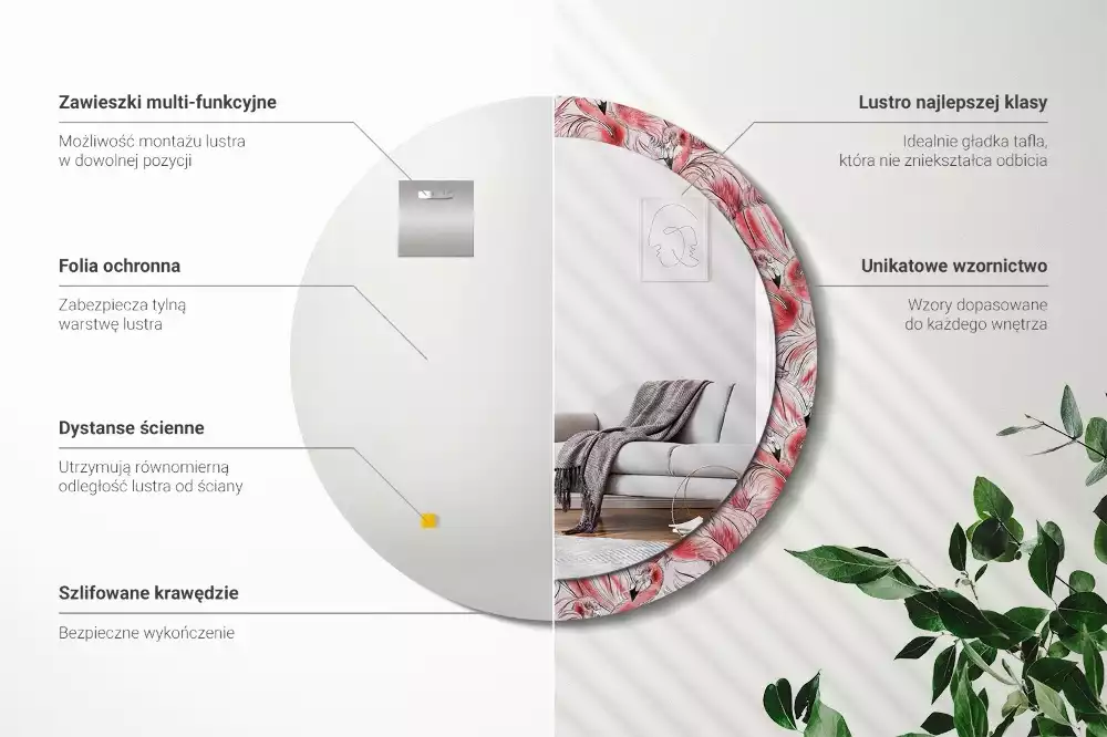 Kerek tükör fali dísz Flamingók