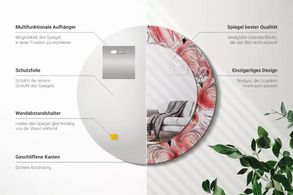 Kerek tükör fali dísz Flamingók