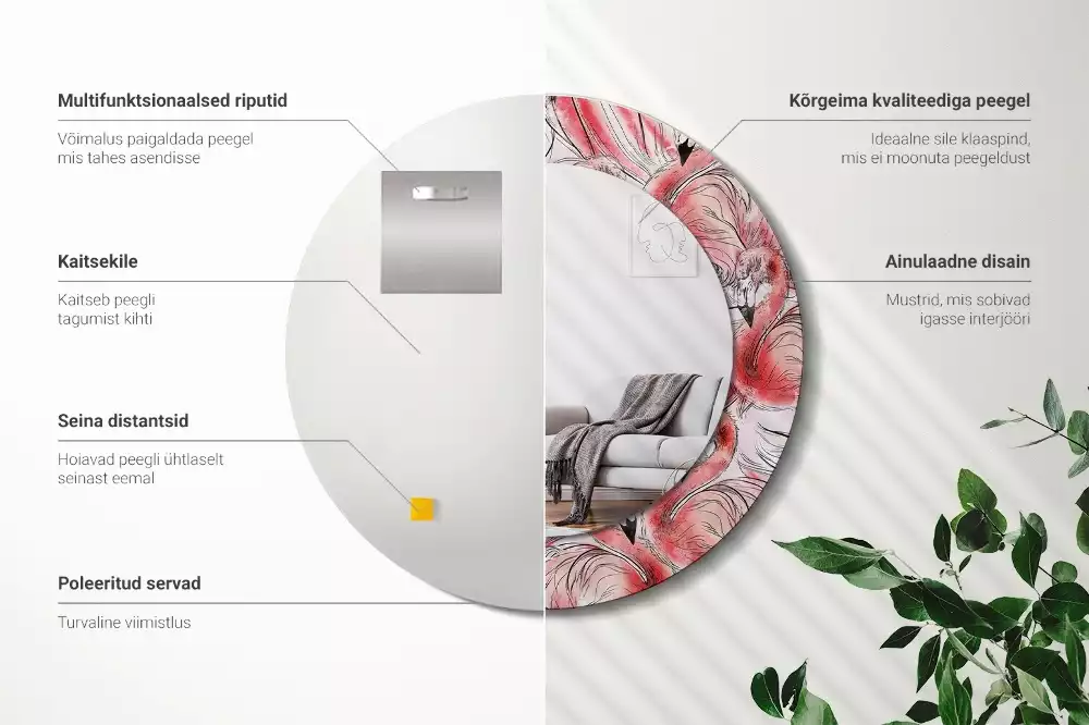 Kerek tükör fali dísz Flamingók