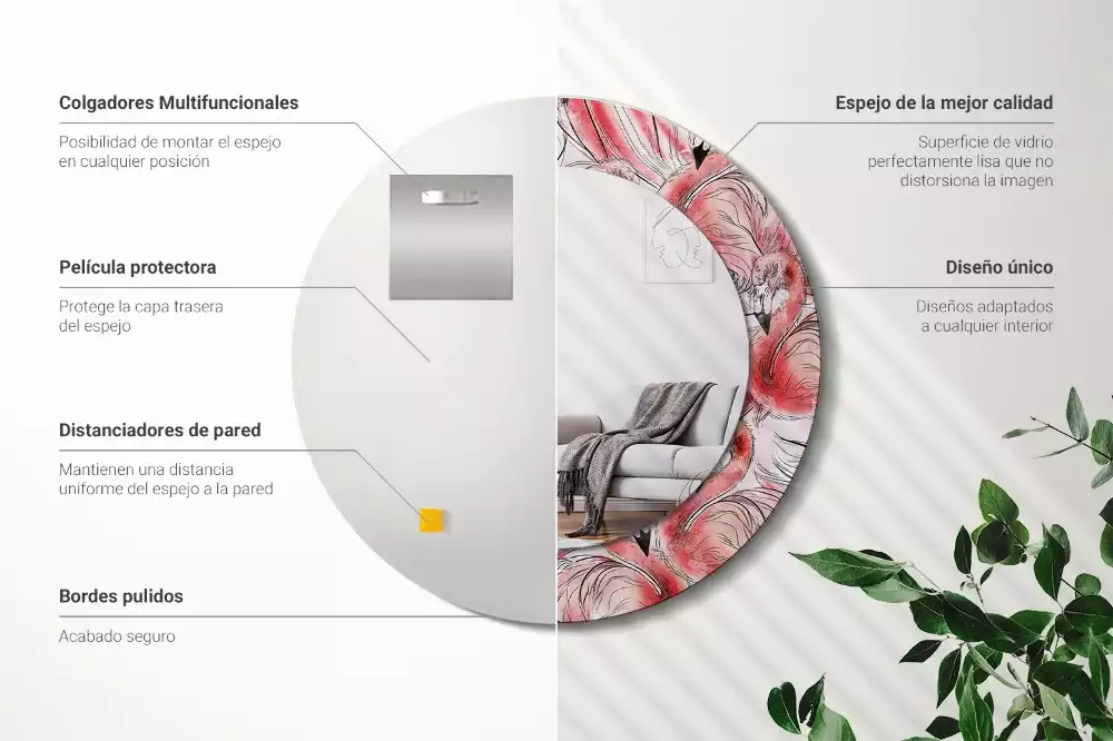 Kerek tükör fali dísz Flamingók