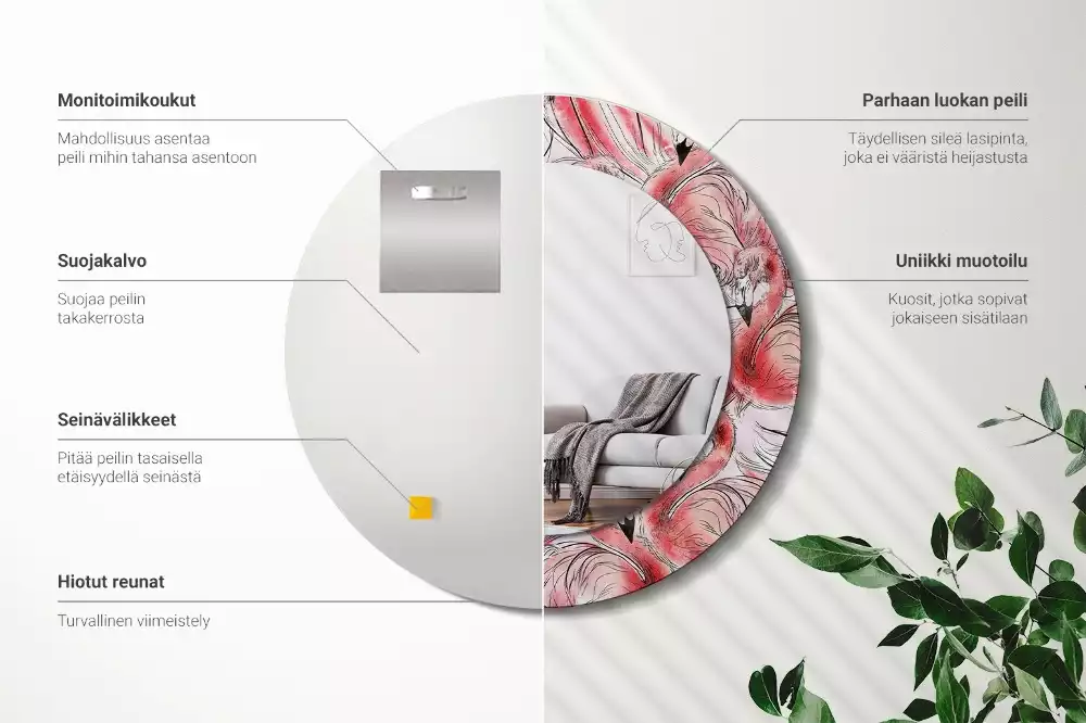 Kerek tükör fali dísz Flamingók