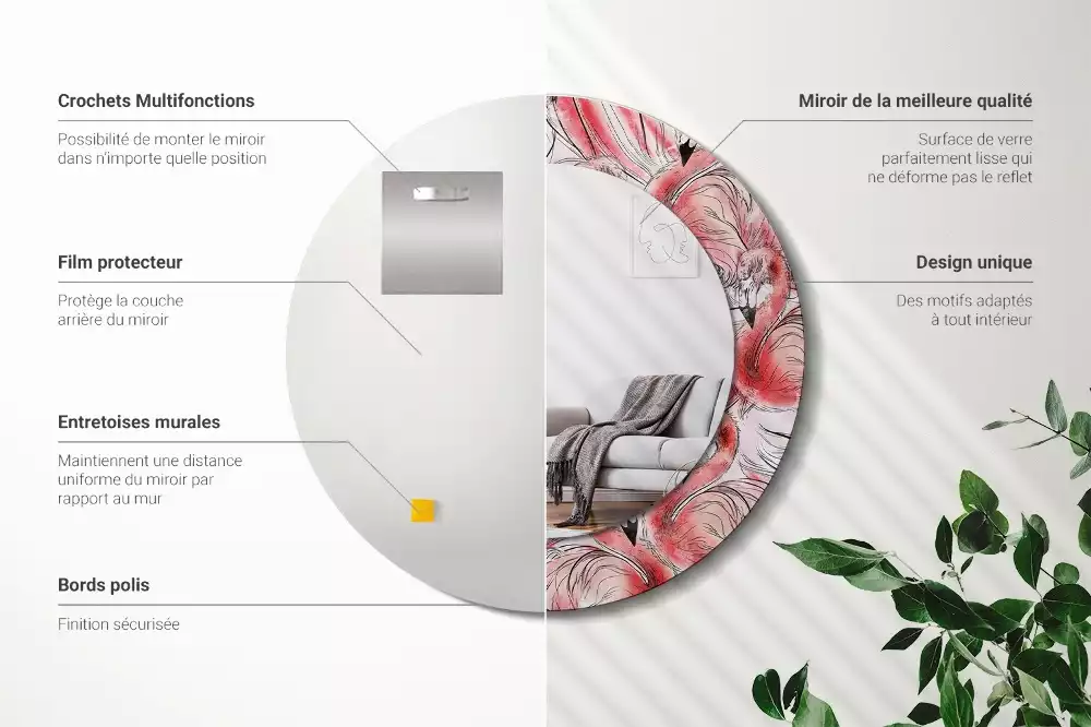 Kerek tükör fali dísz Flamingók