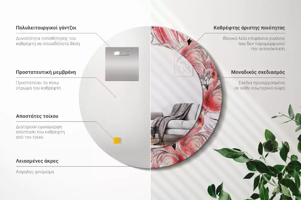 Kerek tükör fali dísz Flamingók