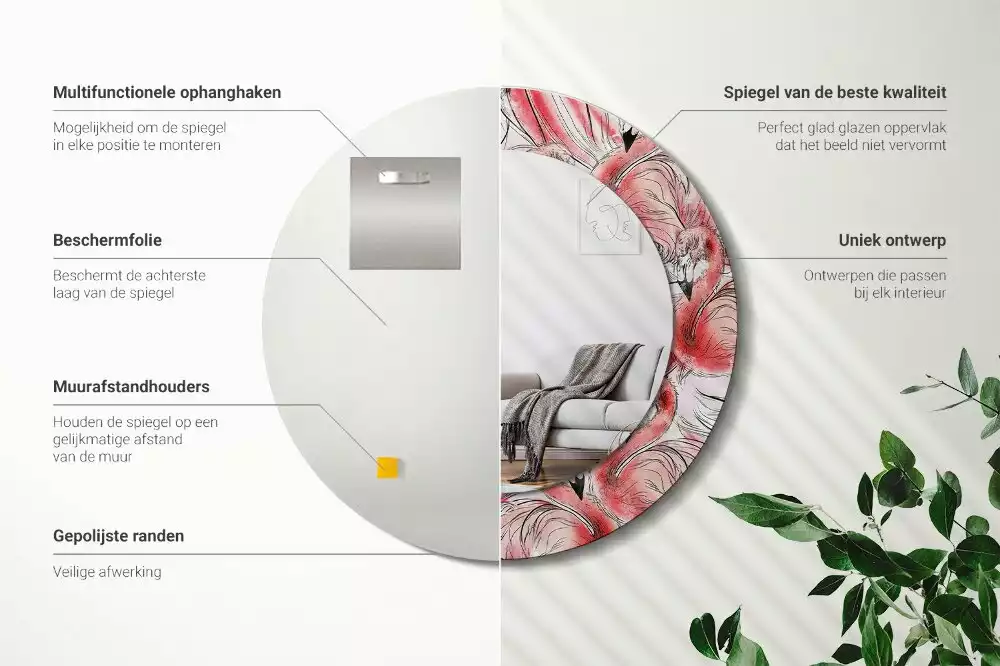 Kerek tükör fali dísz Flamingók