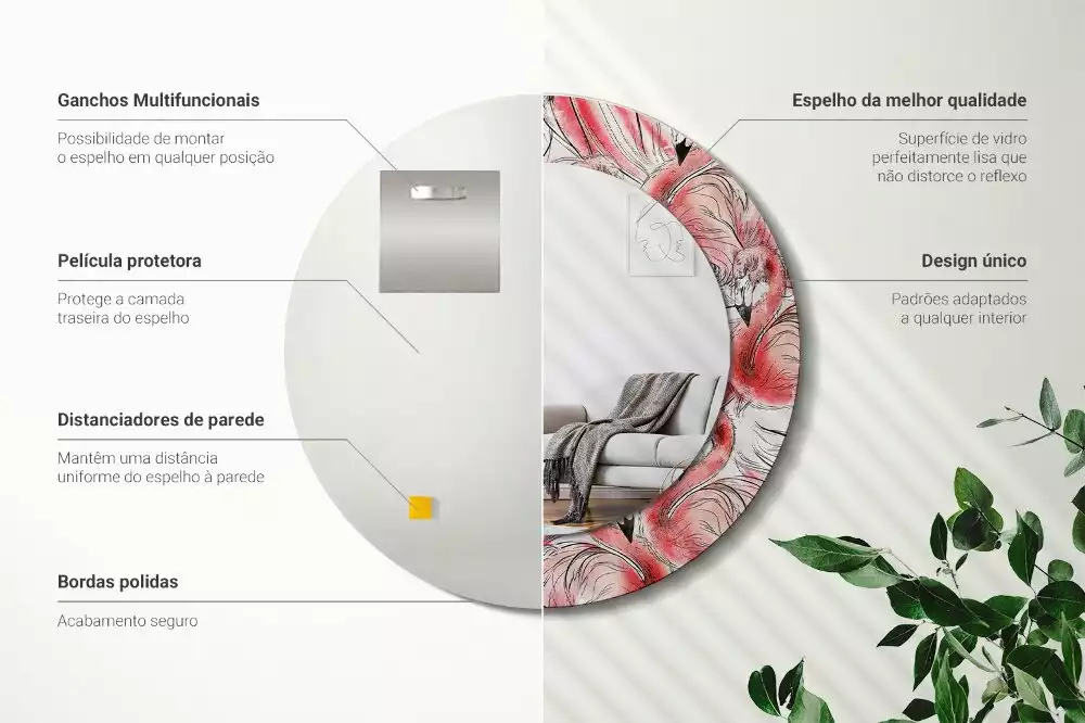 Kerek tükör fali dísz Flamingók