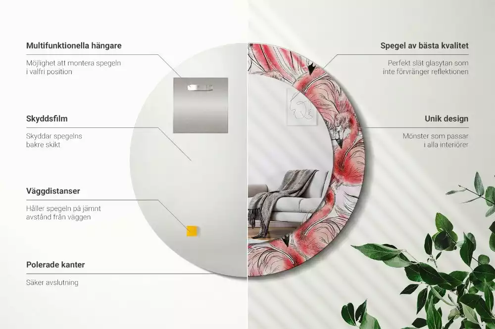 Kerek tükör fali dísz Flamingók