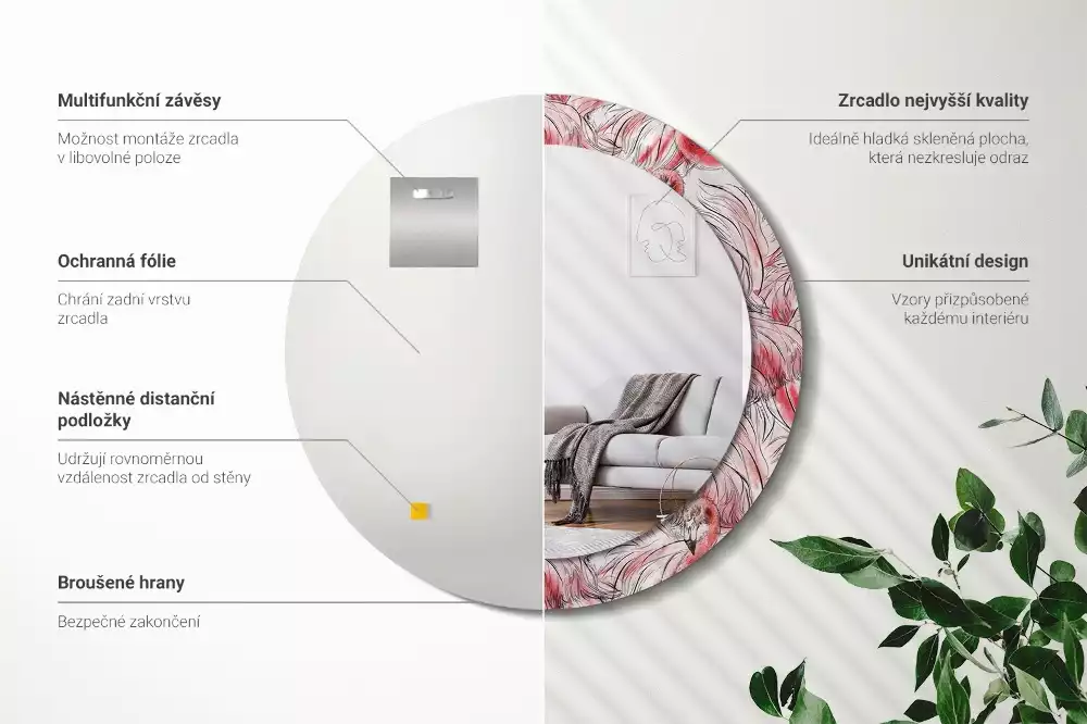 Kerek tükör fali dísz Flamingók