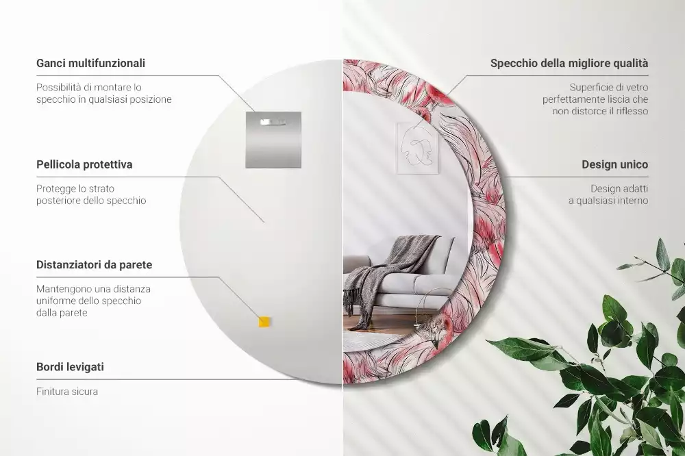 Kerek tükör fali dísz Flamingók