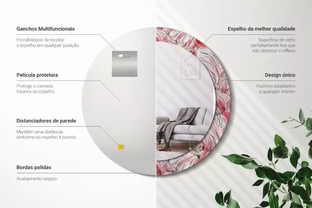 Kerek tükör fali dísz Flamingók