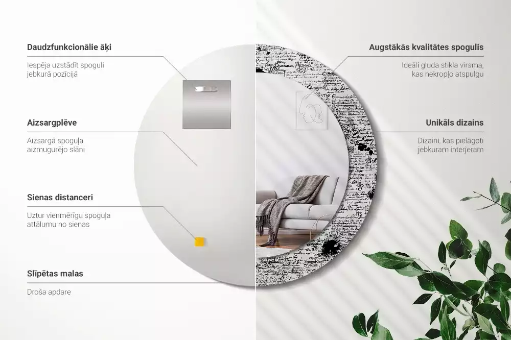 Kerek tükör fali dísz Firkák