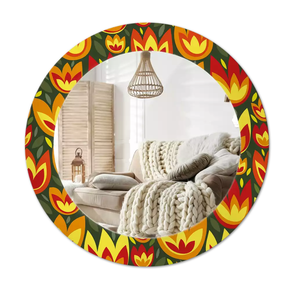 Kerek tükör fali dísz Retro tulipánok