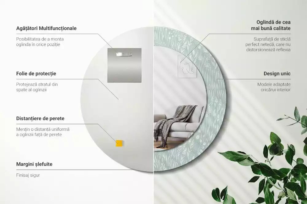 Kerek tükör fali dísz Csiga a réten