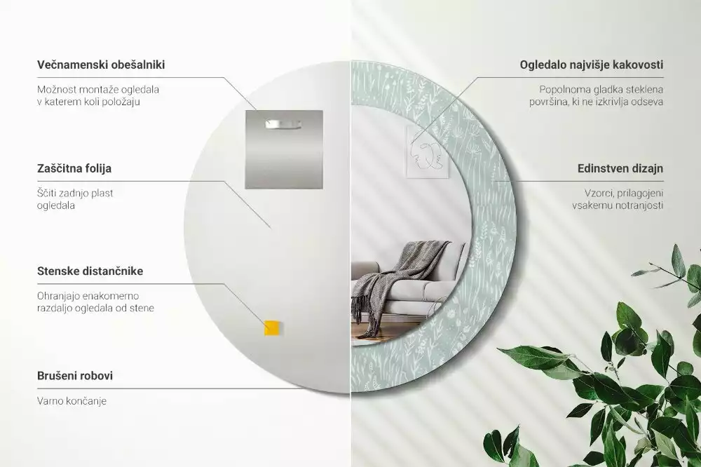 Kerek tükör fali dísz Csiga a réten