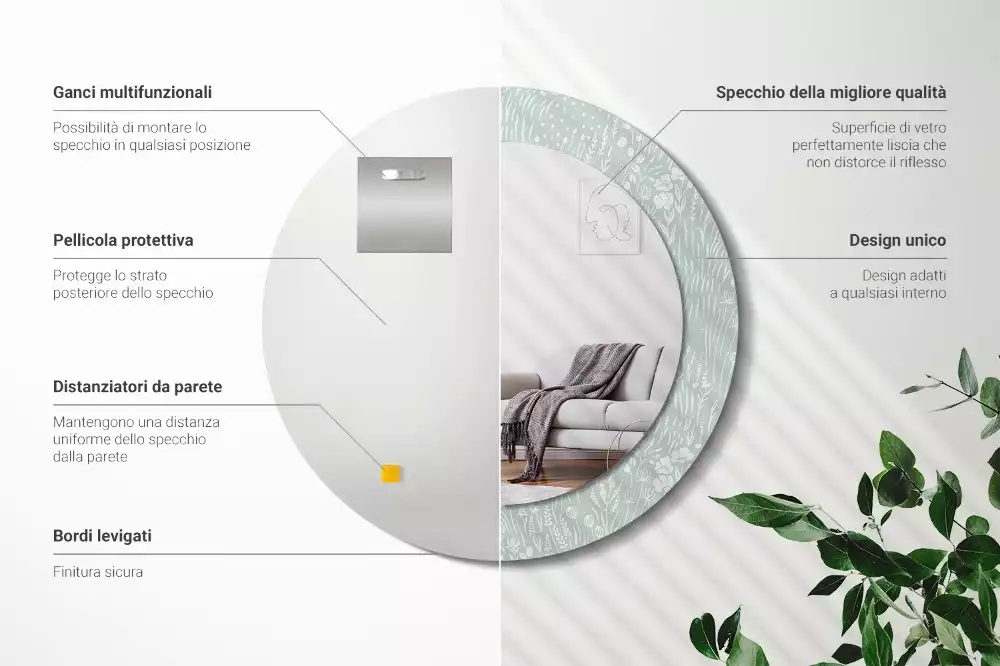 Kerek tükör fali dísz Csiga a réten