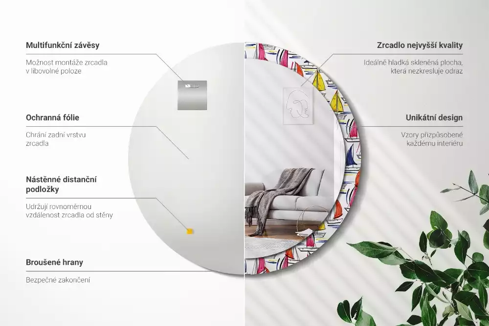 Kerek tükör fali dísz Színes csónakok