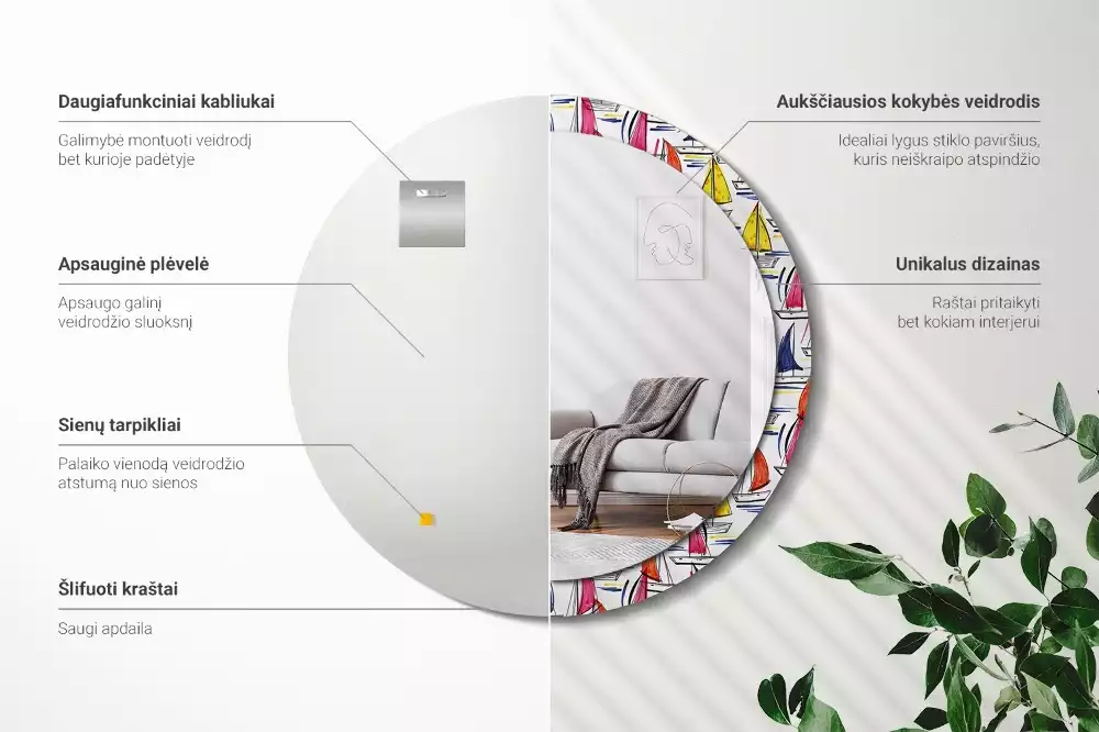 Kerek tükör fali dísz Színes csónakok