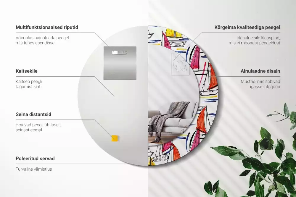 Kerek tükör fali dísz Színes csónakok