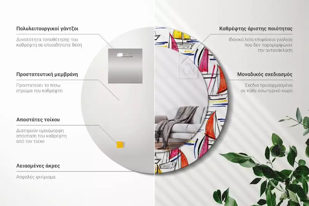 Kerek tükör fali dísz Színes csónakok