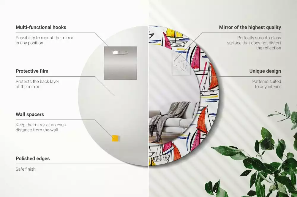 Kerek tükör fali dísz Színes csónakok