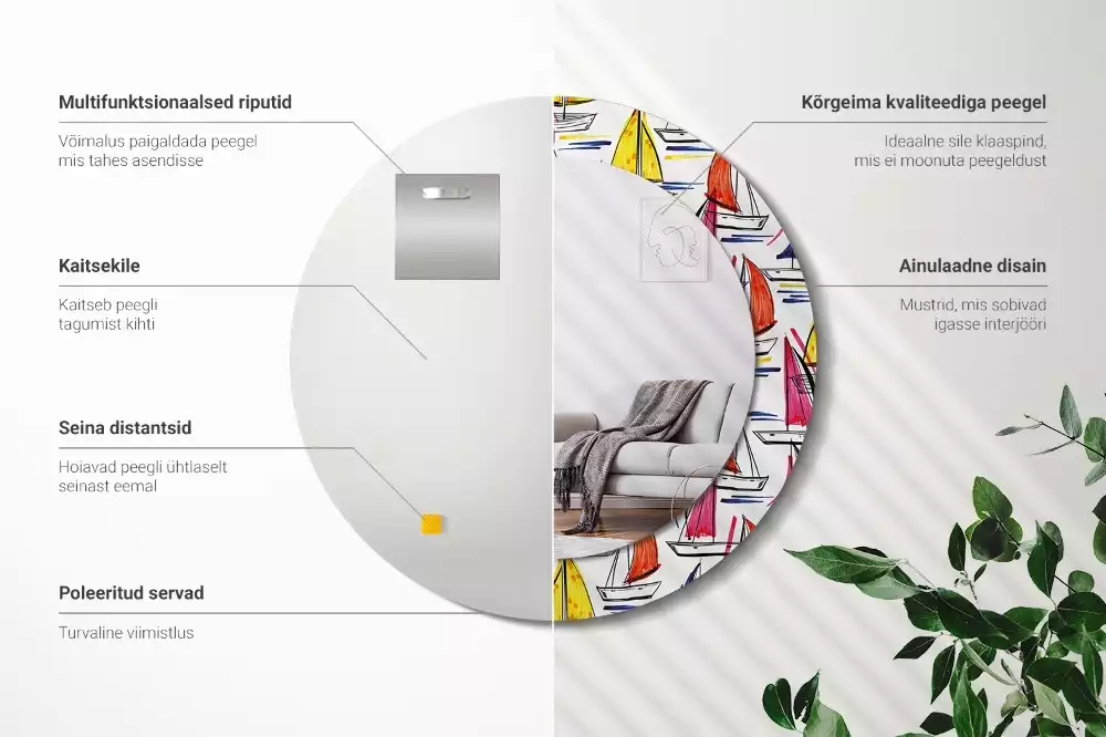 Kerek tükör fali dísz Színes csónakok