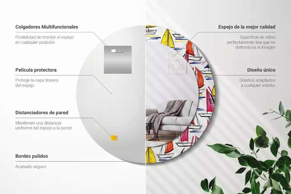 Kerek tükör fali dísz Színes csónakok