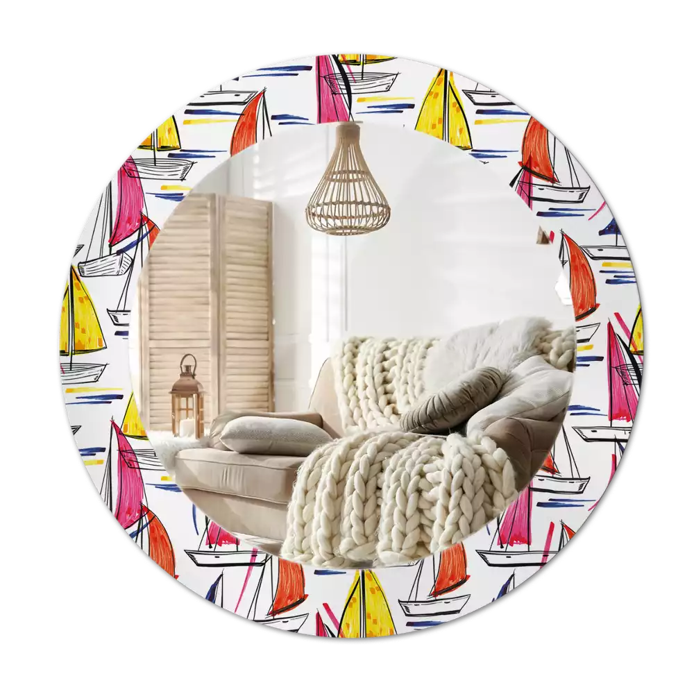 Kerek tükör fali dísz Színes csónakok