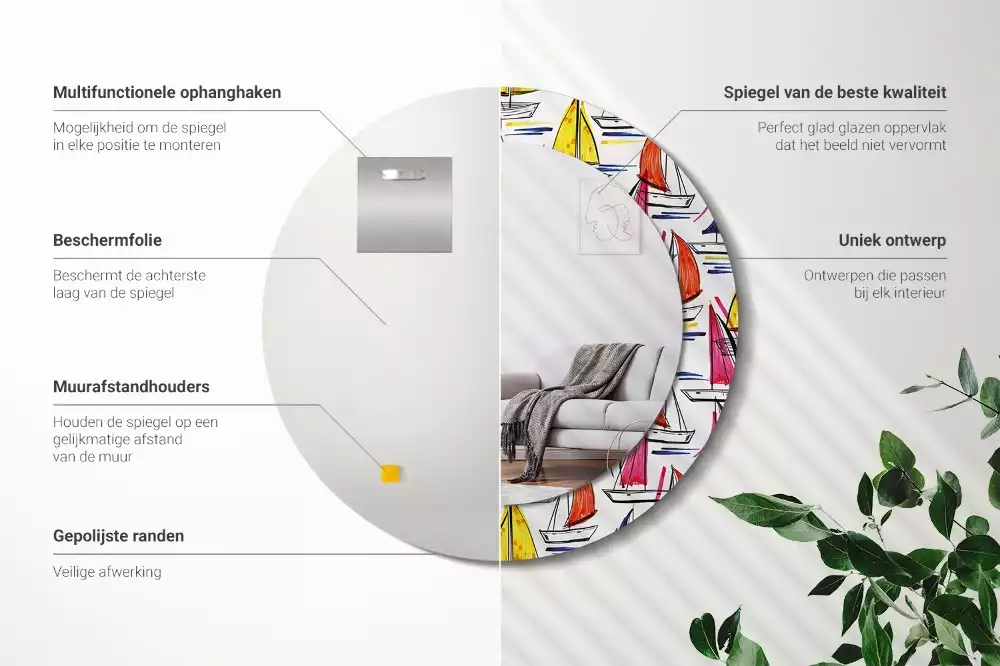 Kerek tükör fali dísz Színes csónakok