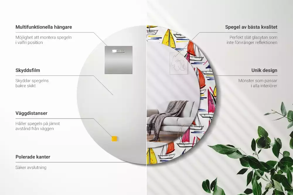 Kerek tükör fali dísz Színes csónakok