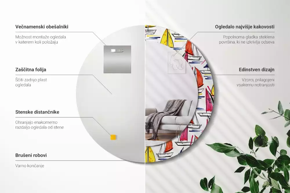 Kerek tükör fali dísz Színes csónakok