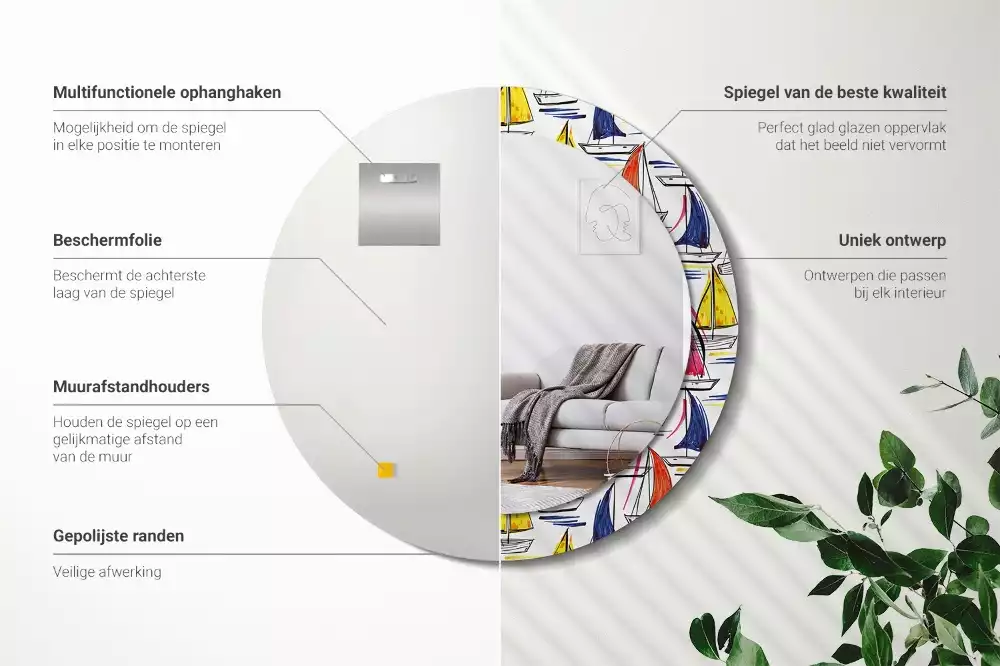 Kerek tükör fali dísz Színes csónakok