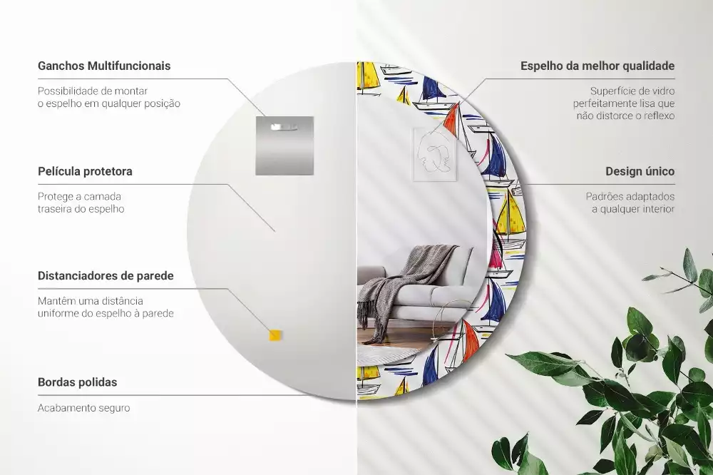 Kerek tükör fali dísz Színes csónakok