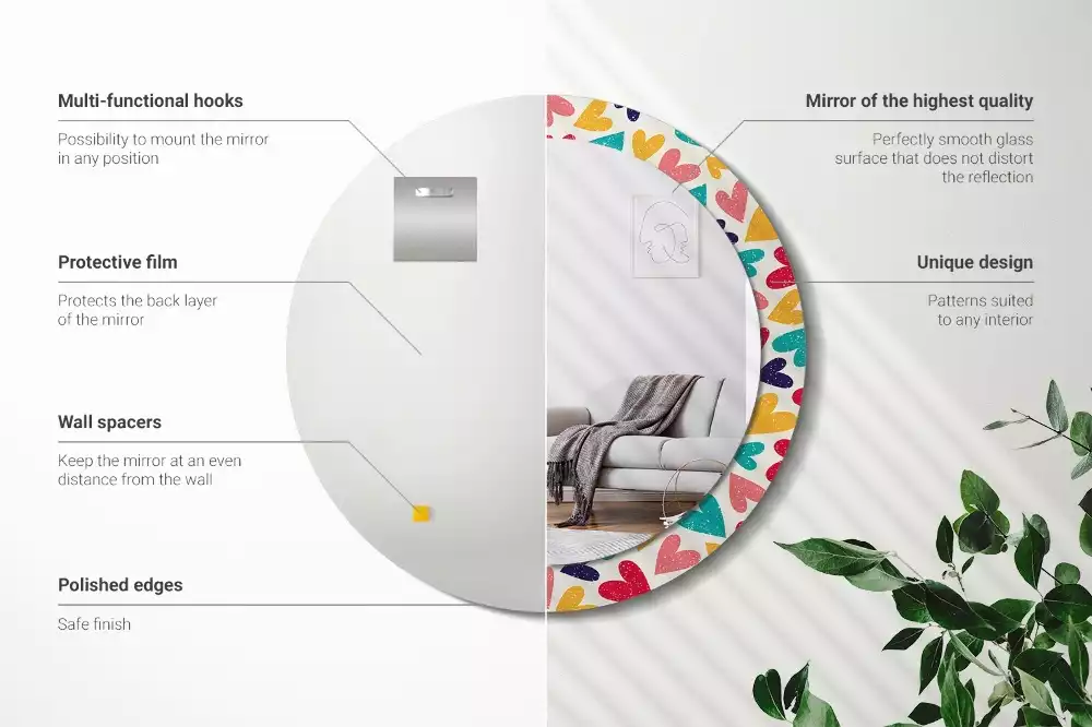 Kerek tükör fali dísz Színes szívek