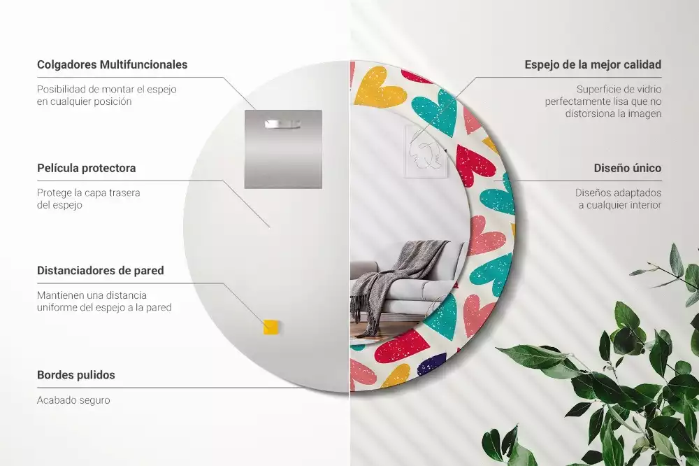 Kerek tükör fali dísz Színes szívek